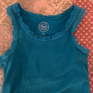 Girls teal tank with lace trim
